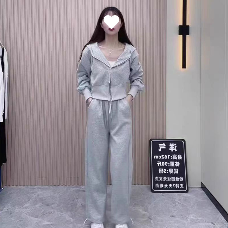 春秋季奶油色系穿搭棉/棉休闲运动套装女网红炸街减龄显瘦|undefined
