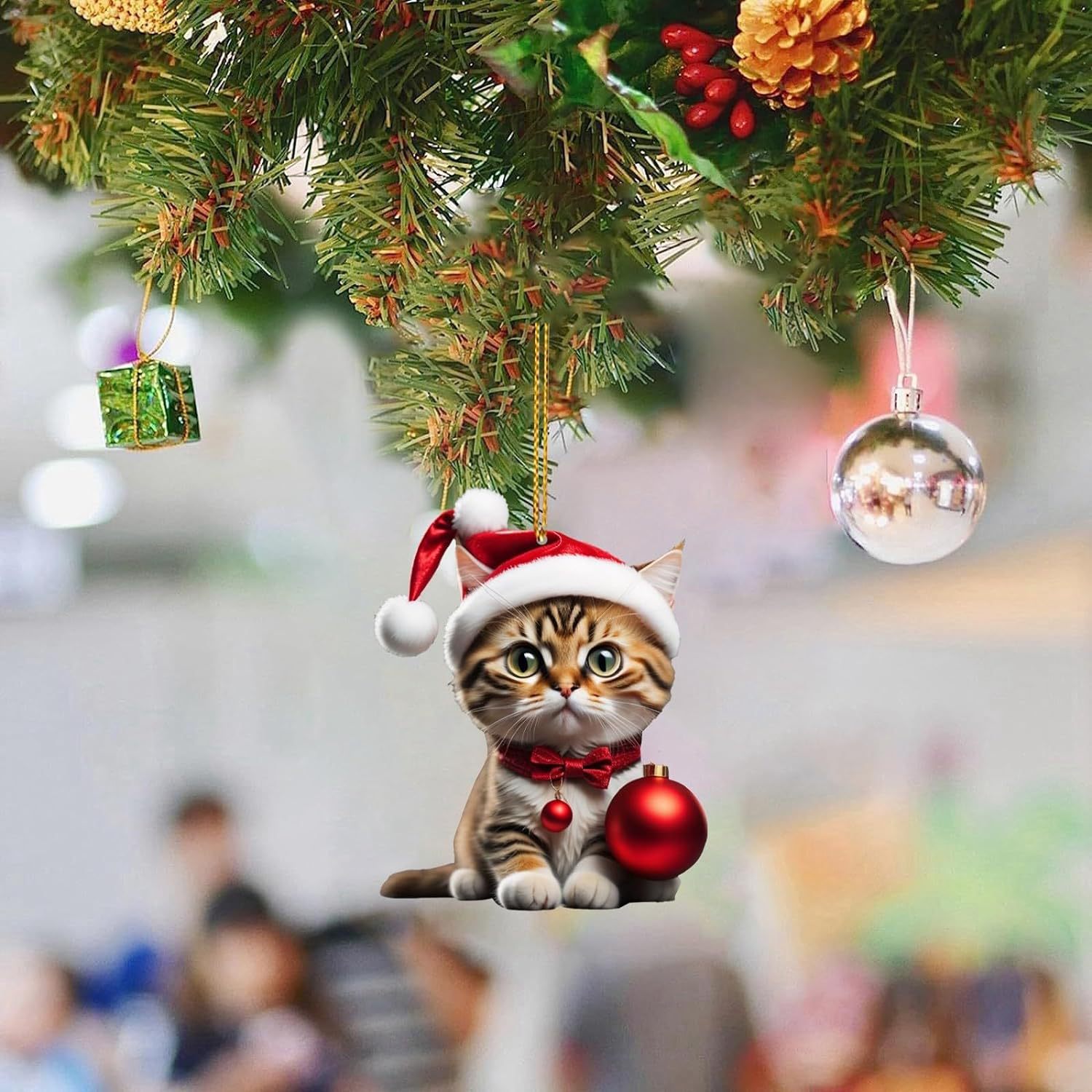 Cruzar la frontera nueva Navidad creativo lindo gato Navidad casa árbol de Navidad decoraciones acrílico colgante plana