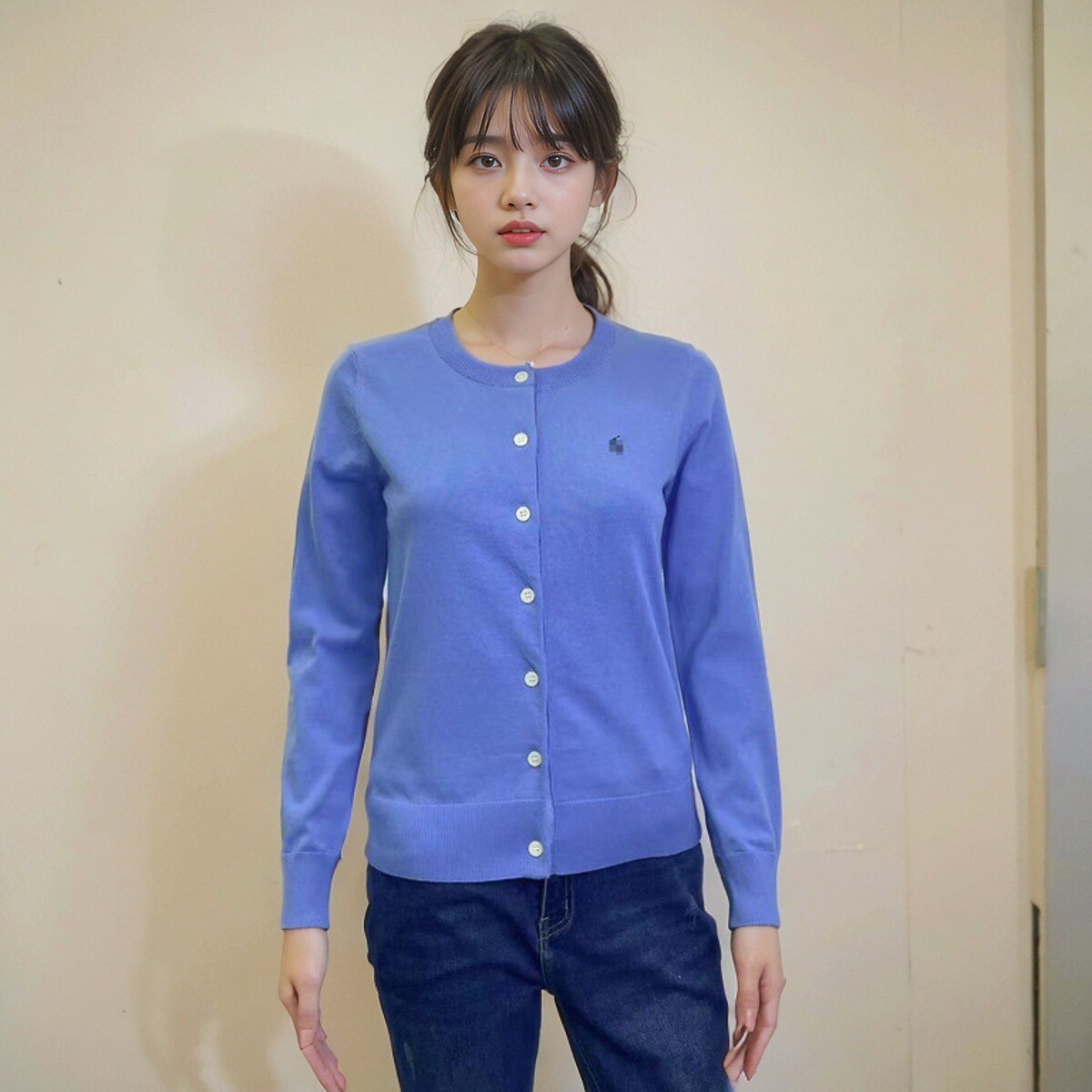 2025 Early Spring New Cotton Women's Pony Embroidered Knitted Round Neck Cardigan