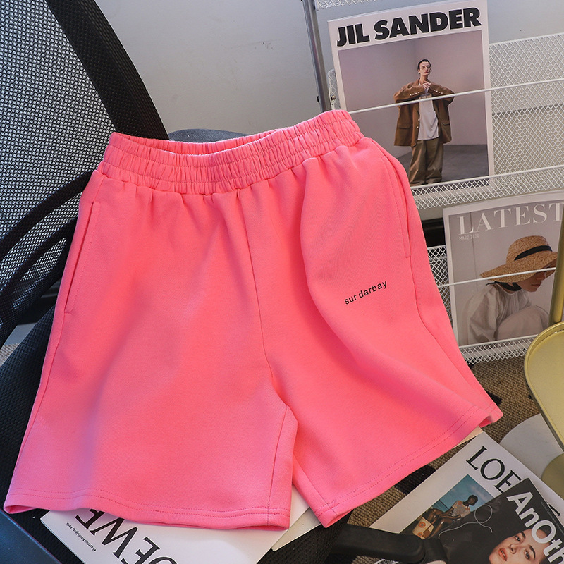 Summer Fashion Pink Pants for Women, Loose Wide-Leg Knee-Length Shorts, High-Waisted Slimming Sports Shorts, Versatile Sweatpants