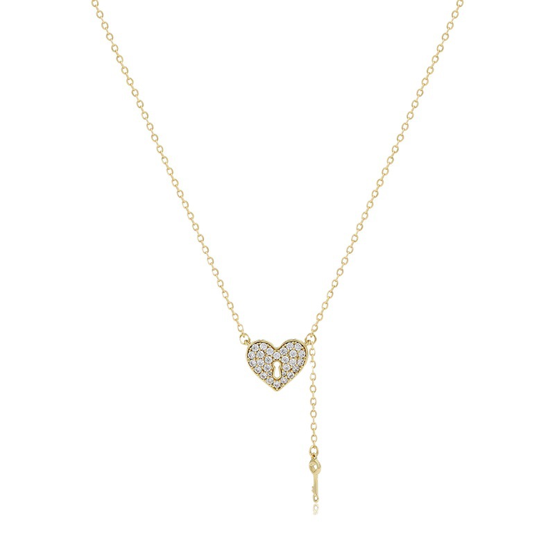 Xupe joyería amor corazón cerradura aleación con incrustaciones de circonio dulce personalidad cadena clavícula nicho temperamento clave Collar para las mujeres