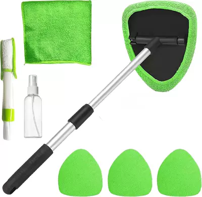 Car cleaning tools: Cross-Border Labeling and Dropshipping of - one-set-five-sided-telescopic-pole-4-green-cloth-covers-spray-bottle-detail-brush-towel