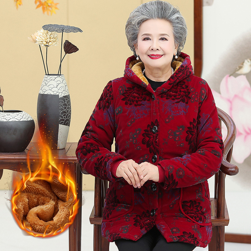 Thick cotton-padded coats with fleece lining for middle-aged and elderly women, winter cotton-padded clothes, new style of warm and cold-proof clothing for mothers and women.