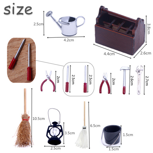 Dollhouse Wooden Tool Box Set BJD Alloy Tool Model OB11 Miniature Scene Accessory
