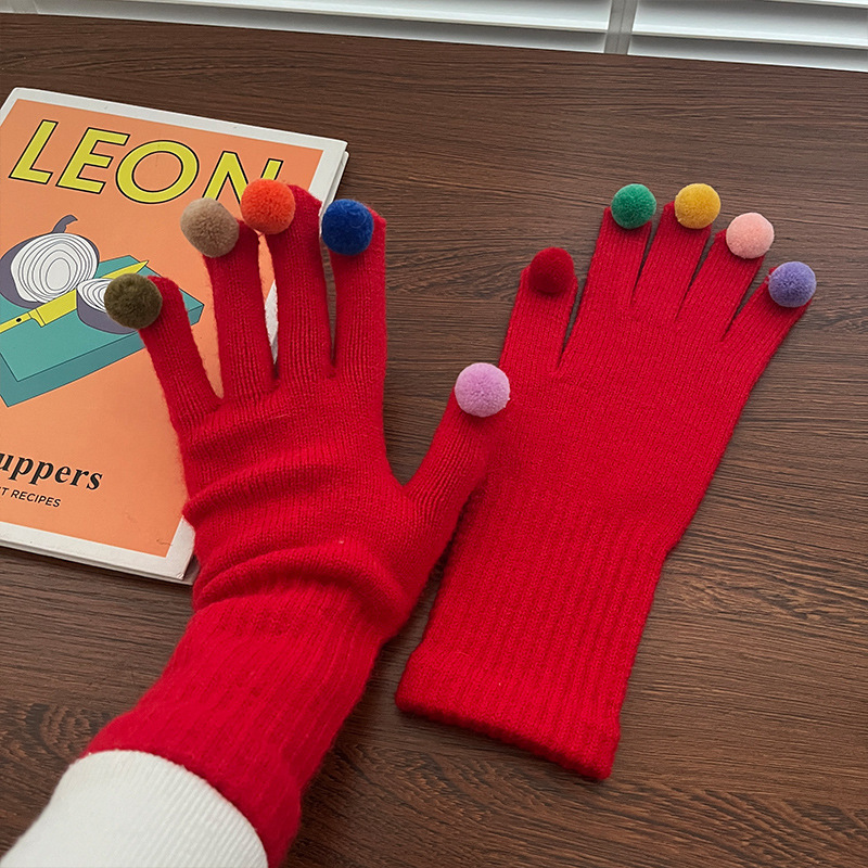 Estudiante a prueba de frío lana de punto a caballo cinco dedos Pantalla táctil de dibujos animados guantes calientes de invierno femenino engrosada linda pareja