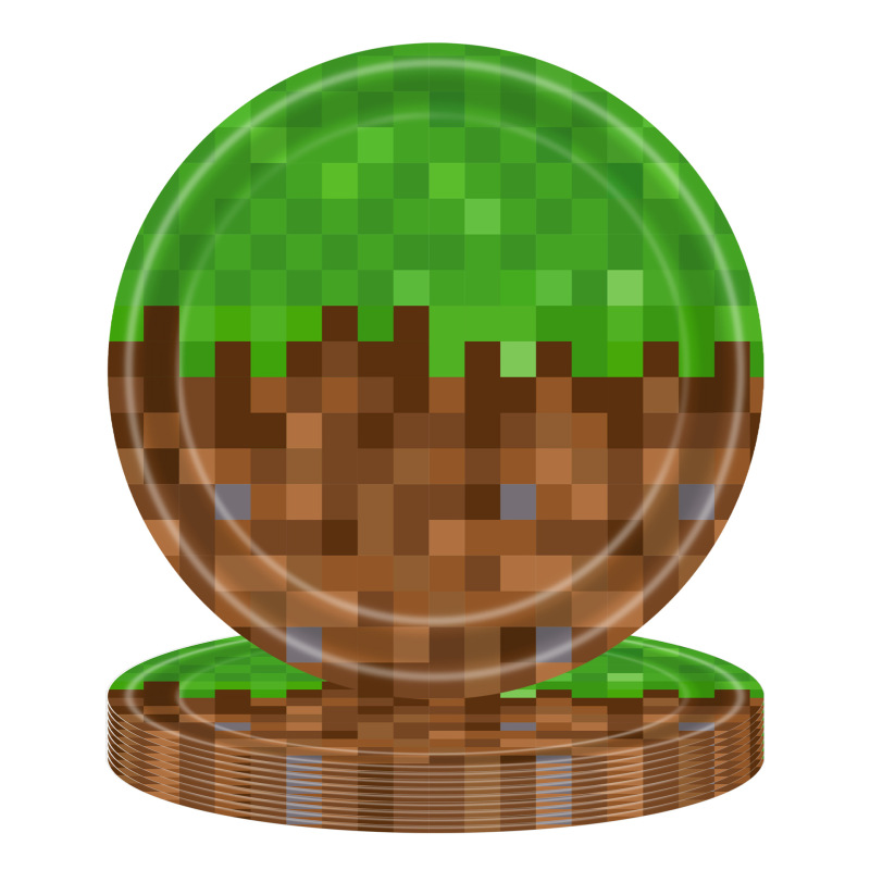 Minecraftゲームテーマパーティーテーブルクロス ピクセルバトルマイニングデコレーション 使い捨てディナープレートテーブルクロスセット|undefined