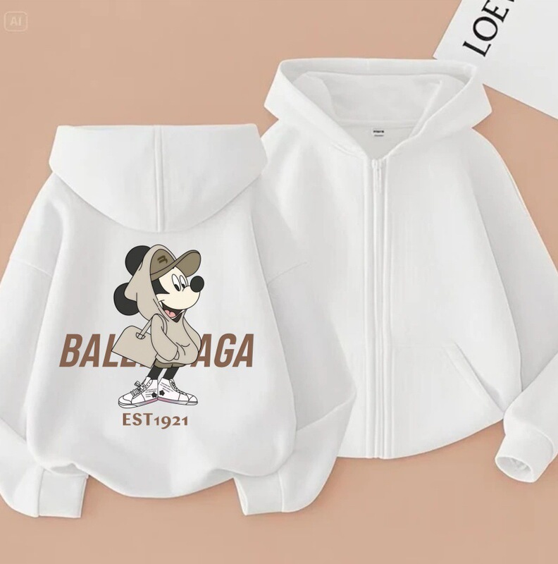 Light Luxury Style Mickey Hooded Cardigan Balenciaga Style Est1921 Versatile Spring and Autumn Sweatshirt for Boys and Girls Light Luxury Style Mickey Hooded Cardigan Balenciaga Style Est1921 Versatile Spring and Autumn Sweatshirt for Boys and Girls