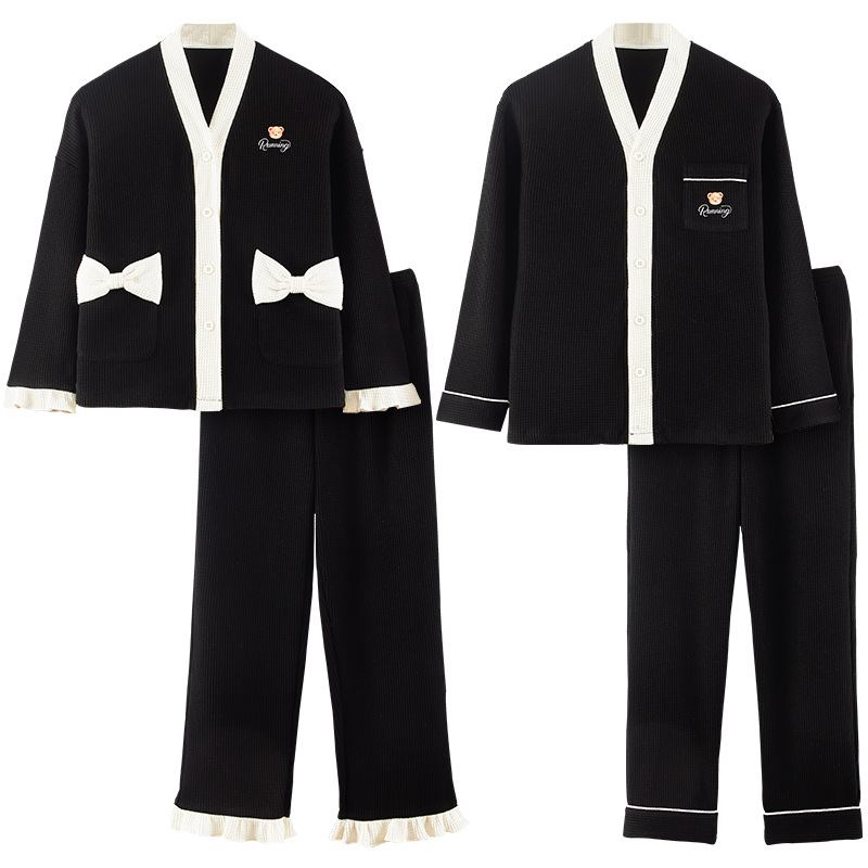 Pijamas de pareja Jiaocaimeng, algodón para primavera y otoño, nuevo estilo 2025, ropa de casa informal para hombre y mujer, estilo europeo y americano