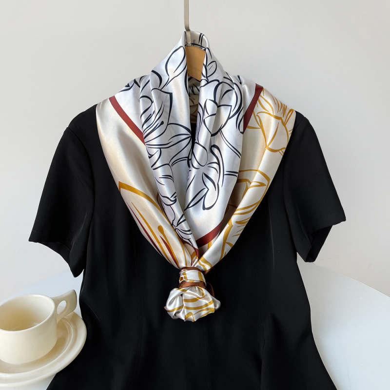 Women's Large Square Silk Scarf 90cm European American Style Satin Printed Handbag Headscarf Middle East Fashion_voghion.com
