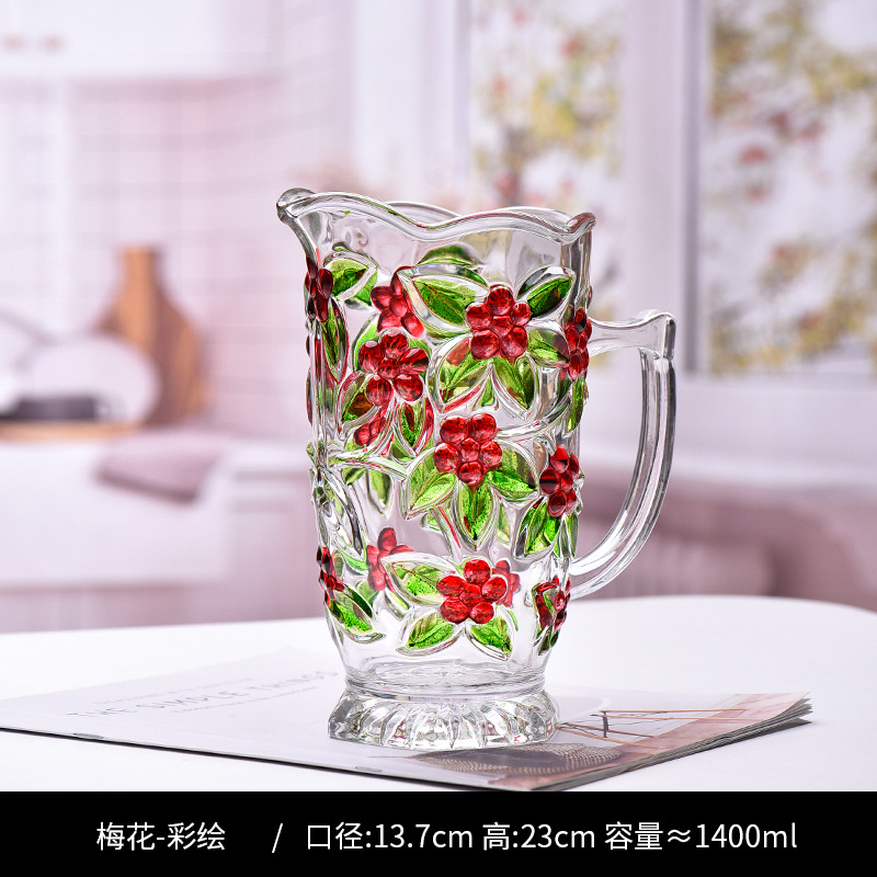 Conjunto de utensilios de agua domésticos, taza de agua de agua fría resistente al calor pintada a mano, vidrio transparente con cubierta image 6