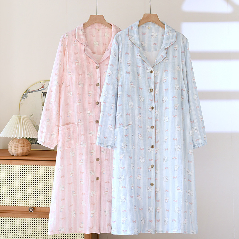 A variety of chest pads spring and summer nursing nightgown cotton crepe pregnant women waiting for delivery spring and autumn postpartum confinement feeding dress