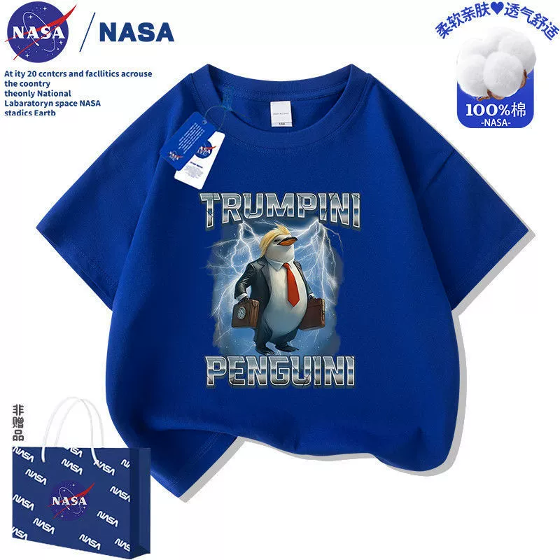 Детская футболка с абстрактным принтом Tongtongge NASA, летняя короткая рукав, биология/пингвин, стиль «Гора и море»