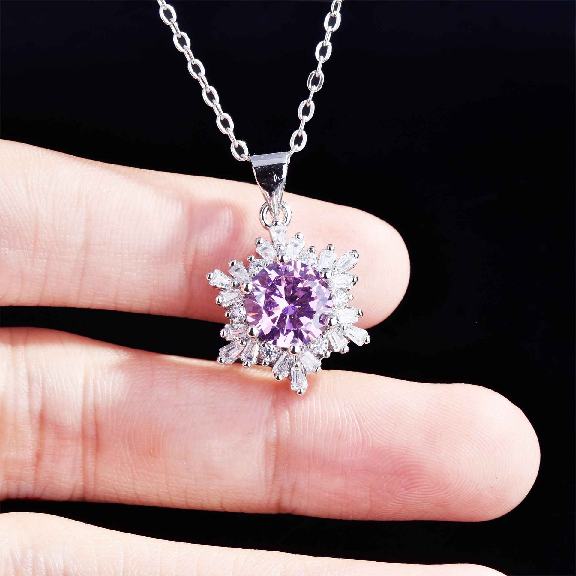 European And American Bride Ornament Dance Ladies Full Rhinestone Zircon Necklace Earring Ring Creative Snowflake Colored Gems Set display picture 14