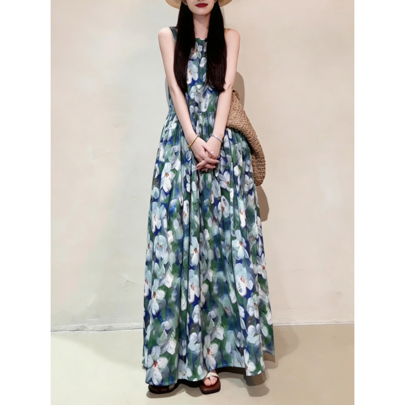 Fresh and Simple Long Ankle-Length Tank Dress, New Sweet and Youthful Style, Age-Reducing Flared Dress Fresh and Simple Long Ankle-Length Tank Dress, New Sweet and Youthful Style, Age-Reducing Flared Dress