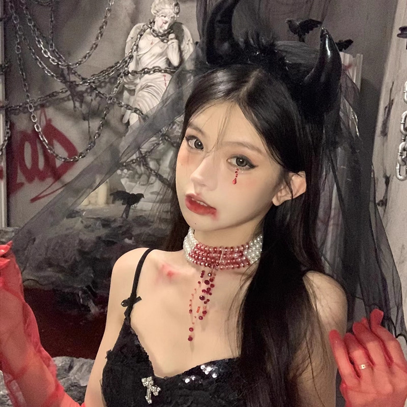 万圣节头饰暗黑系蝴蝶结鬼新娘头纱黑色发箍搞怪装扮恶魔发饰头箍|undefined