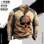 跨境爆款印花美式拉链简约3D长袖秋季马球服定制大码男装POLO衫男