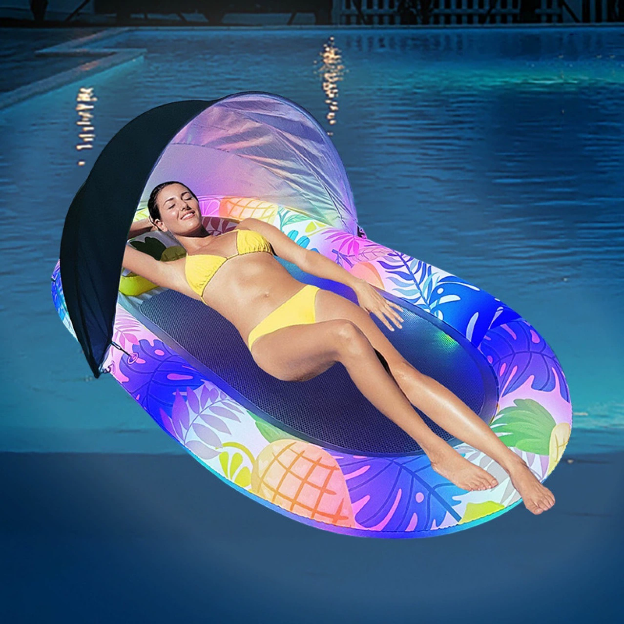 Надувной затенение плавающая кровать Водное светящееся плавательное кольцо водная игрушка U-образное сиденье цветочное отверстие спинка плавающая кровать
