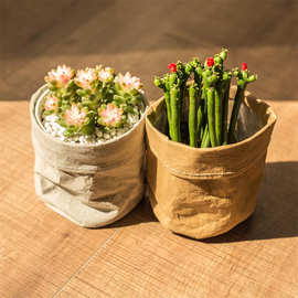可洗牛皮纸帆布花盆 桌面花盆可重复使用多功能盆栽花盆存储袋