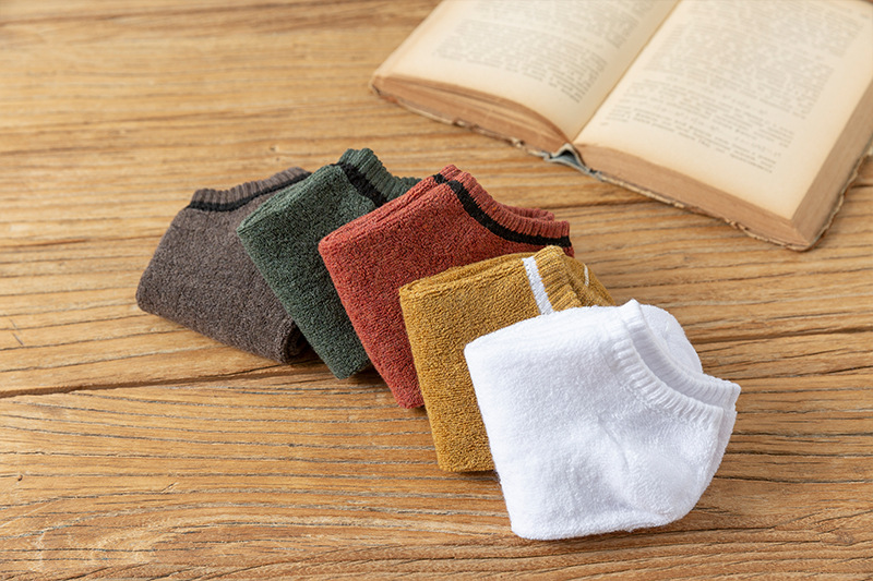 Calzini invisibili autunnali e invernali da donna, calzini in cotone, suole in spugna spessa, tinta unita, calzini invisibili da barca, studenti, calzini casual bassi_voghion.com
