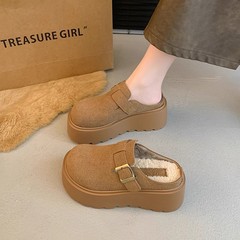 真皮松糕厚底勃肯鞋女2025秋冬新款保暖雪地靴增高博肯包头半拖鞋