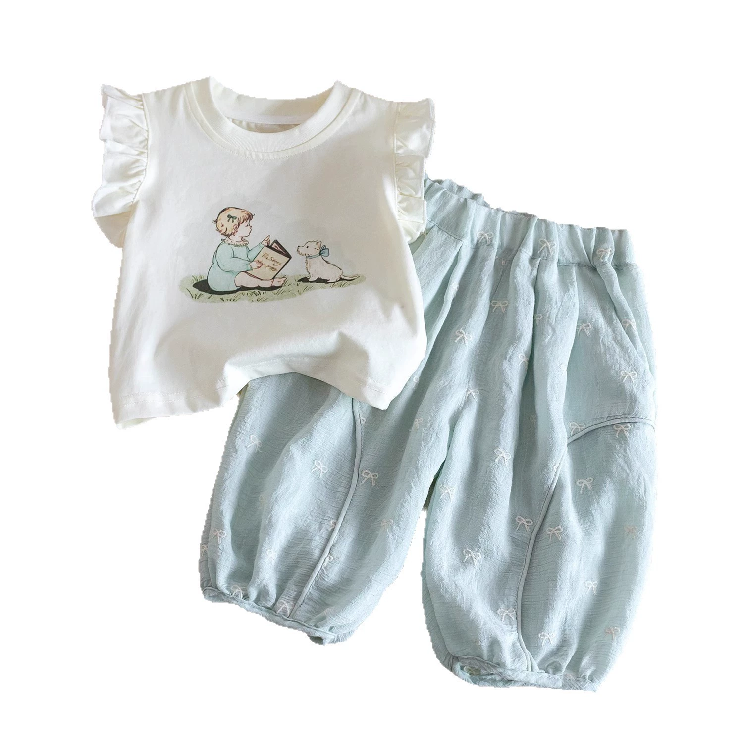 Кремовая comfortable милый женский/девочка футболка, фонарик с бантом, комплект, новая коллекция
