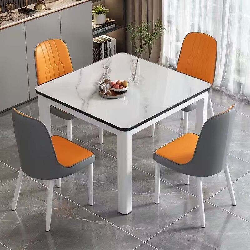 Family Dining Table and Chairs Small Apartment Modern Simple Home Square Restaurant Dining Table Tempered Glass Table and Chair Combination