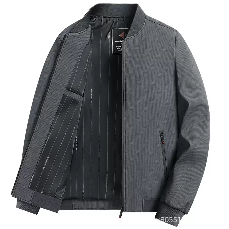 高级感公务员行政夹克外套男春秋季中年爸爸商务棒球领肌理外套