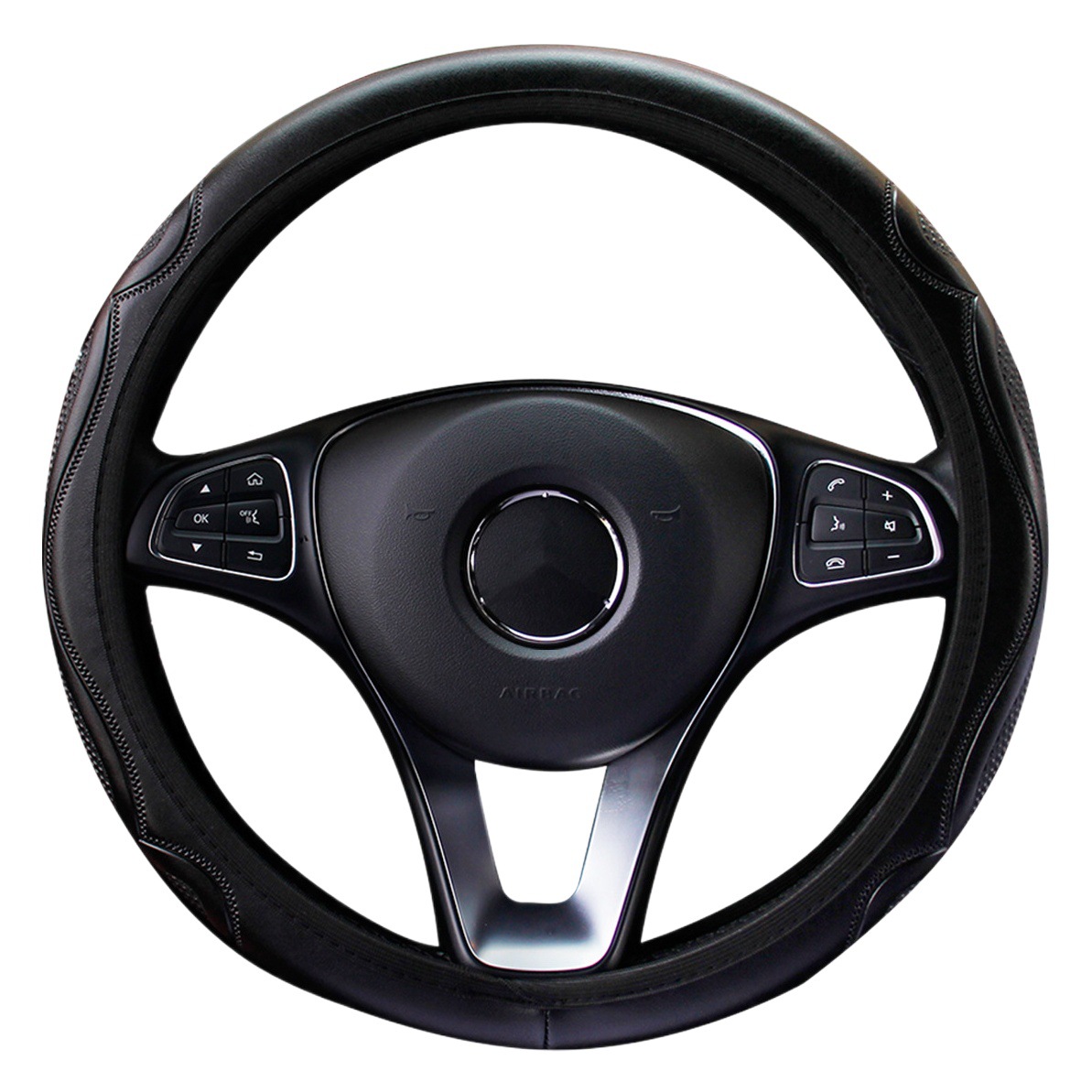 Resistente al desgaste de cuero en relieve cómodo suave accesorios del coche sin anillo interior cubierta de la placa del volante adecuado para 14,5-15 pulgadas