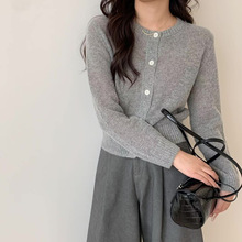 春日野餐 蓬松柔软糖果色马海毛羊毛针织开衫女 毛衣短款外套上衣