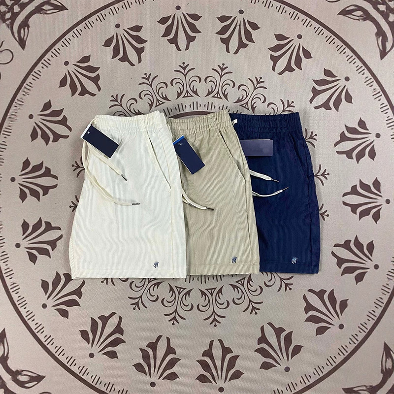 RL Ralph Lauren logo pure cotton elastic waist summer shorts for women, corduroy casual high-waisted loose wide-leg pants RL Ralph Lauren logo pure cotton elastic waist summer shorts for women, corduroy casual high-waisted loose wide-leg pants
