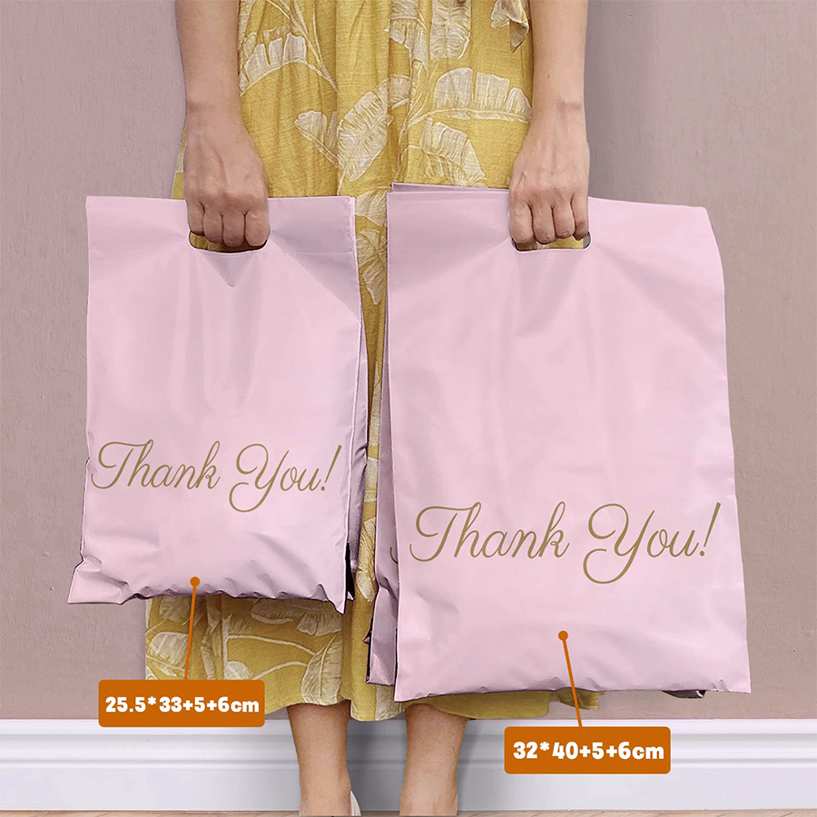 Bolsas de embalaje rosas populares transfronterizas de alta calidad con mensaje de agradecimiento, 12 bolsas de logística de seda engrosada para mensajería, bolsas de mensajería portátiles.