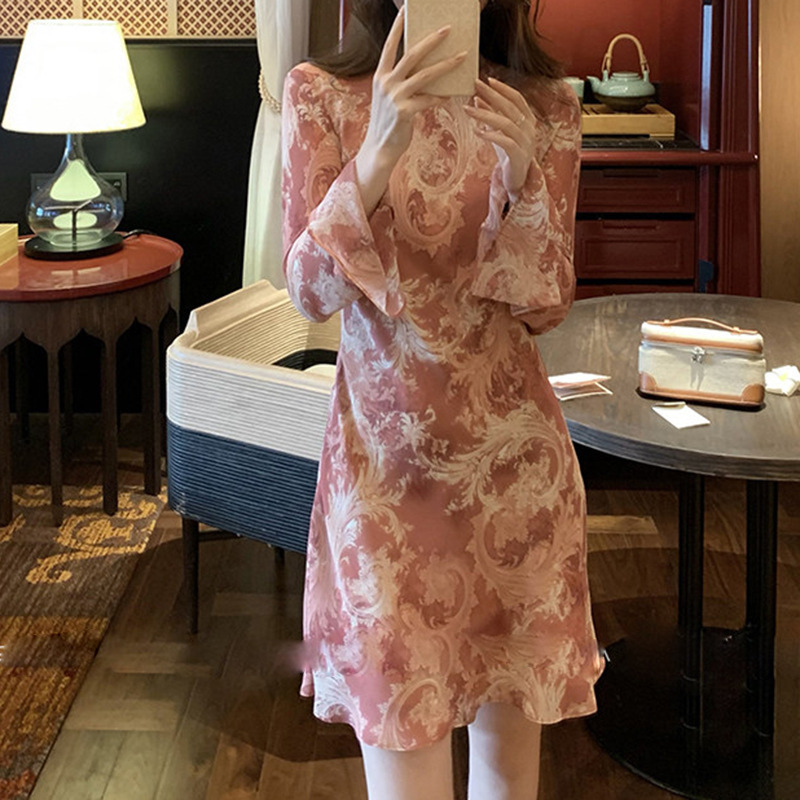 In Stock: Spring Special Edition Floral Print Bias-Cut Fishtail Flared Sleeve Dress, 2026 New Floral Short Dress