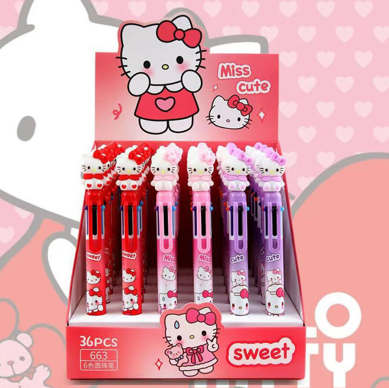 Colección de dibujos animados coreanos, bolígrafo multicolor, bolígrafo de bolas de seis colores, bolígrafo multicolor para estudiantes