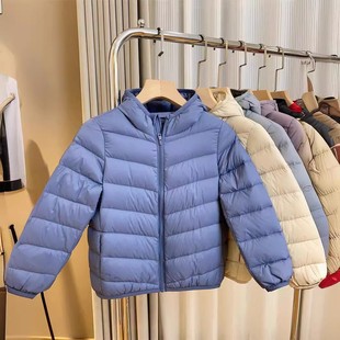 New Children's Lightweight Hooded Down Jacket for Boys and Girls Middle and Big Children's Short Western Style Coat 90 Velvet