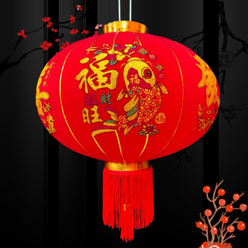 长杆植绒布大红灯笼新款喜庆灯笼新年春节户外阳台长杆红灯笼|undefined