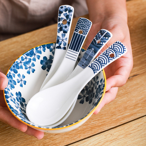 Ceramic tableware spoon Chinese rice spoon ceramic spoon household tableware small spoon rice spoon drinking spoon spoon