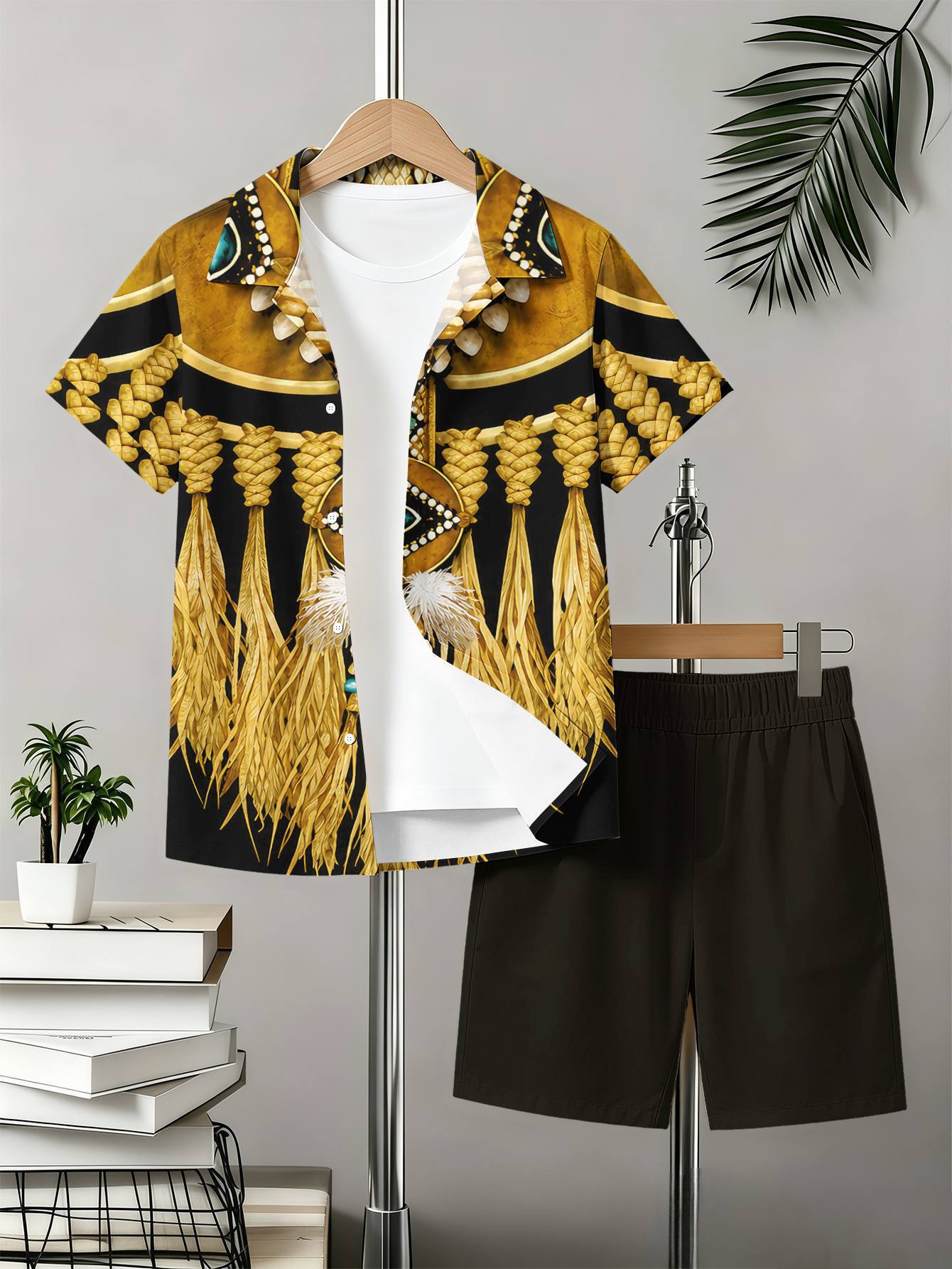 Boys Patterned 3d Printed Shirt And Shorts Summer Set_voghion.com