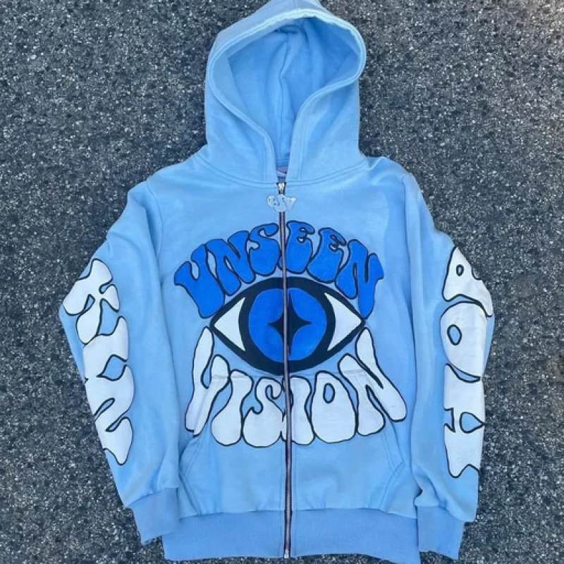 Retro Zip-Up Hoodie – Oversized Eye Print Pullover, Vintage Streetwear For Men & Women_viptrois.com