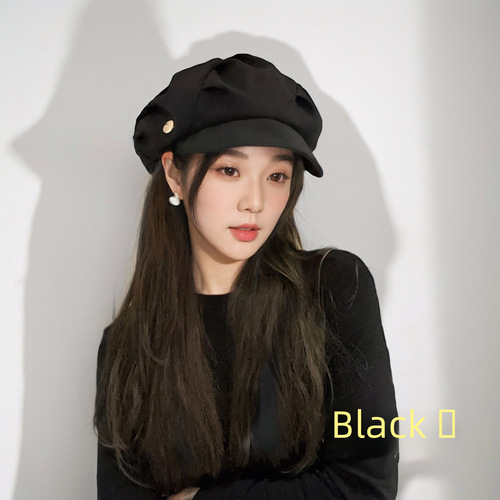 Cloud Hat Women's pleated face-showing small octagonal hat for travel, daily casual, Korean style plain short-brimmed beret