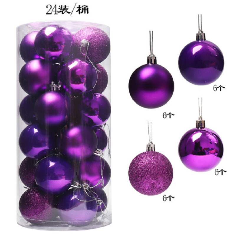 Decoración de árbol de navidad 3cm4cm6cm8cm bola de navidad de barril de plástico galvanoplastia mate bola de polvo brillante 24 paquetes mixtos