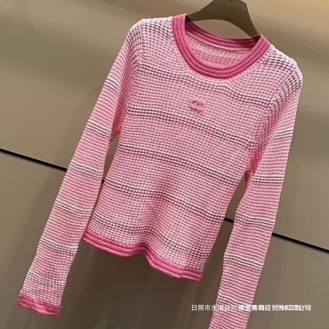 2025 Early Autumn New Letter Logo Stripesd Contrasting Round Neck Knitted Wool Pullover Long-Sleeved Women's Off-White Moderate