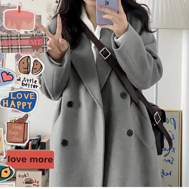 灰色毛呢外套女法式赫本风中长款大衣高级感小个子秋冬新款韩版潮|undefined