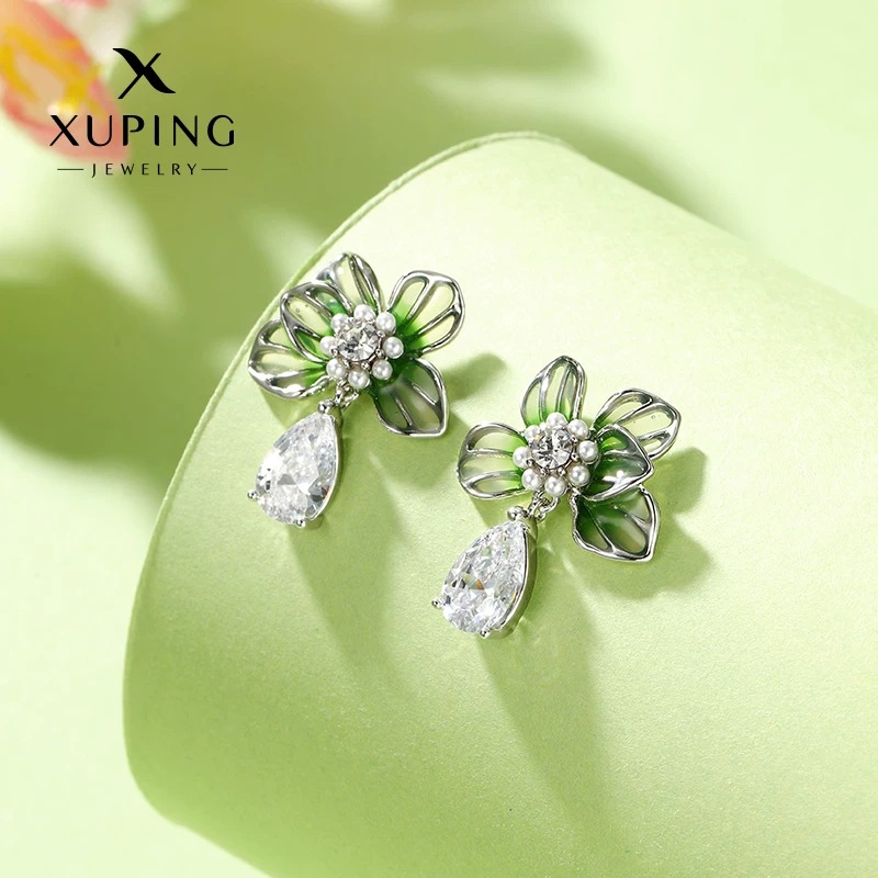 Xuping pequeña serie de goteo de aceite verde fresco de flores goteo de aretes de bordilla nicho elegante temperamento nuevo aretes chinos