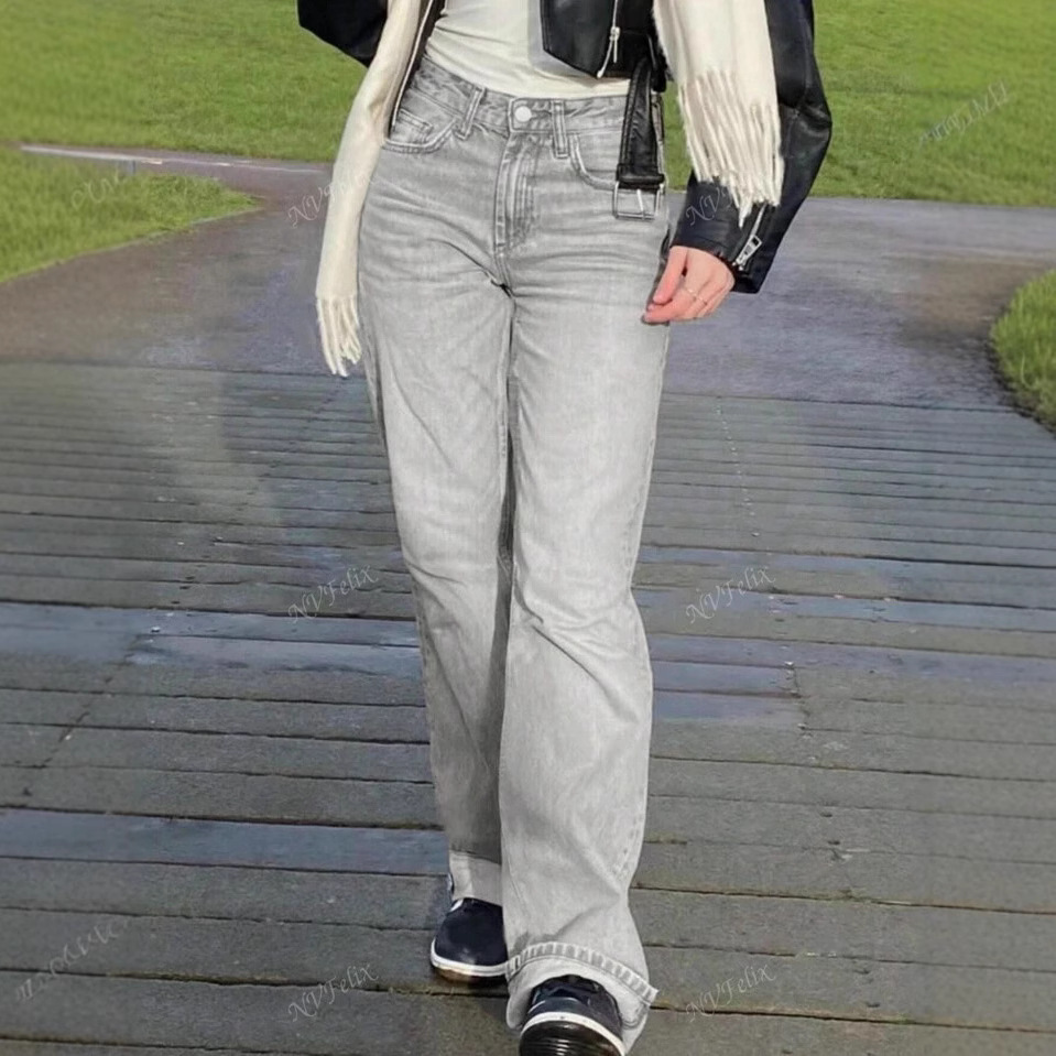 Pantalones Largos de Pierna Ancha para Mujer de Algodón Cintura Alta Corte Recto Suelto image 3