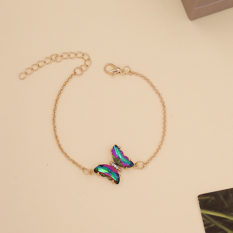 fashion simple multicolor gradient butterfly necklace