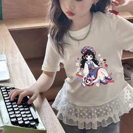外贸现货纯棉公主T恤卡通印花童装女童短袖夏季新款短袖儿童半袖T