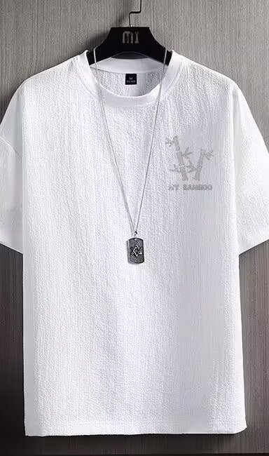 新しいプリントアイスシルク半袖Tシャツメンズ夏ラウンドネックトレンディな薄い半袖Tシャツボトリングシャツトップ服|undefined