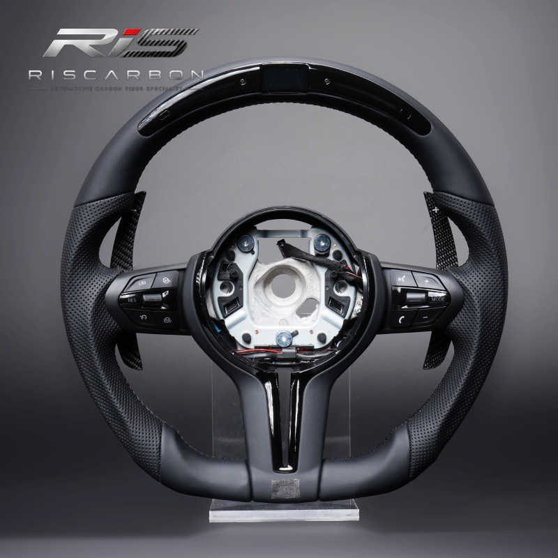Compatible with BMW flat-bottom black leather steering wheel F30F10F15F16F20F25F01 LED carbon paddle shifters