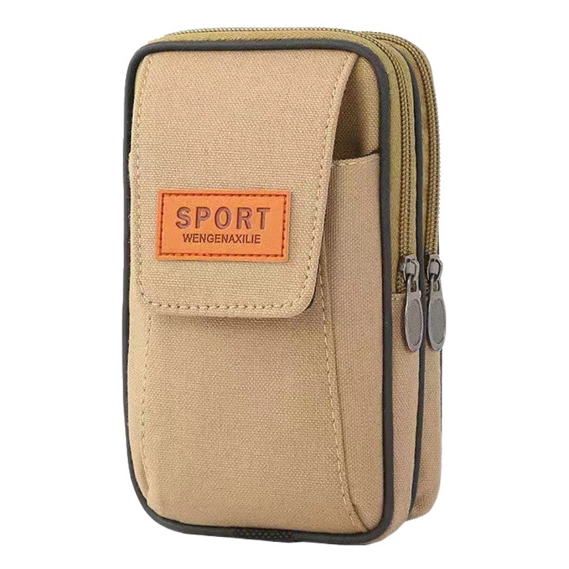Men's vertical three-layer mobile phone bag waist bag plus size 7-inch smart phone bag multi-functional large capacity for construction site work