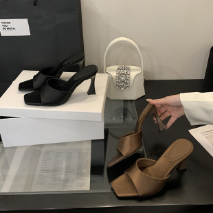 2025 Spring and Summer New Fashion High Heel Women's Shoes French Simple Elegant Sandals Elegant Square Toe Sandals